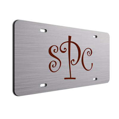 Monogram Curls Car Tag Burgundy