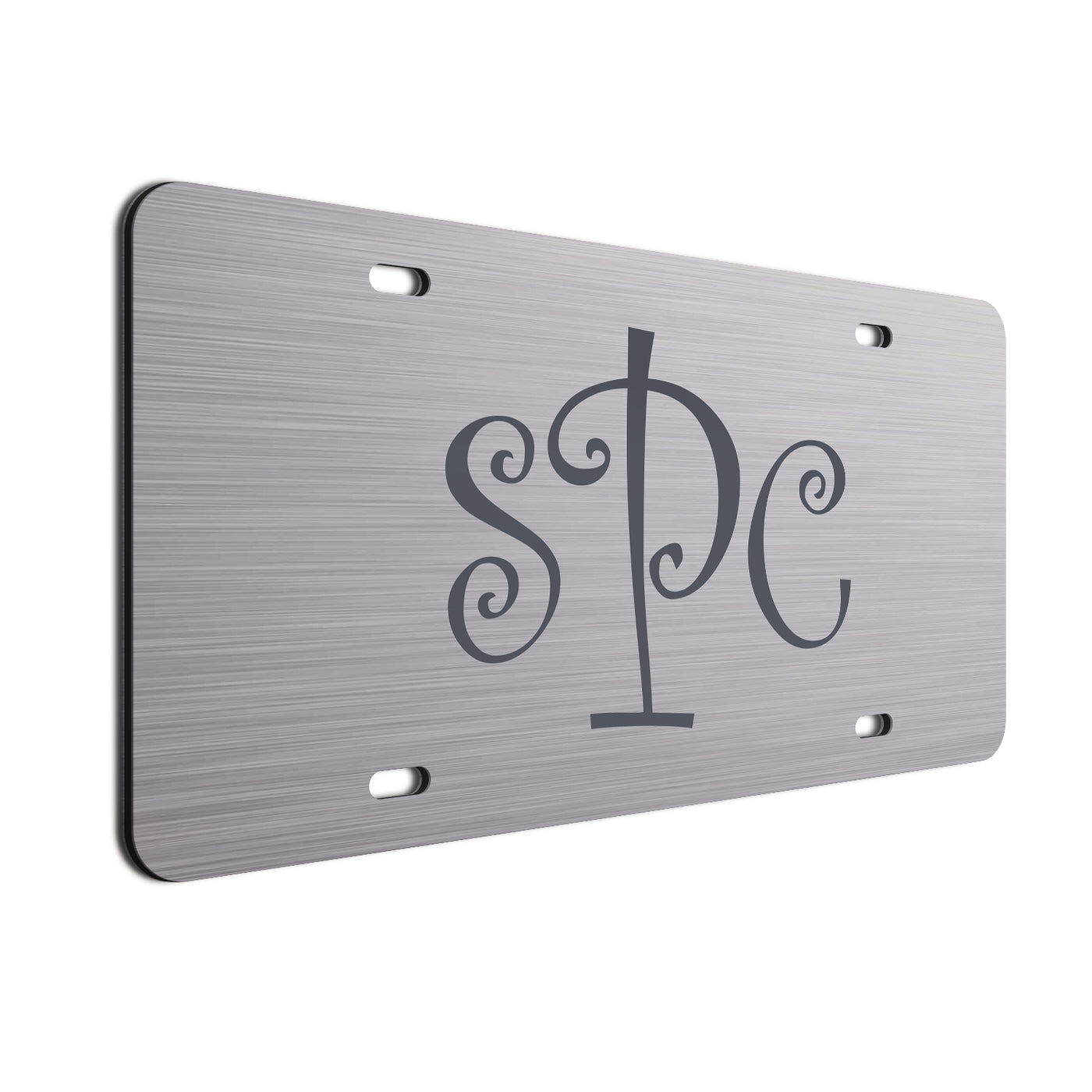 Monogram Curls Car Tag Charcoal