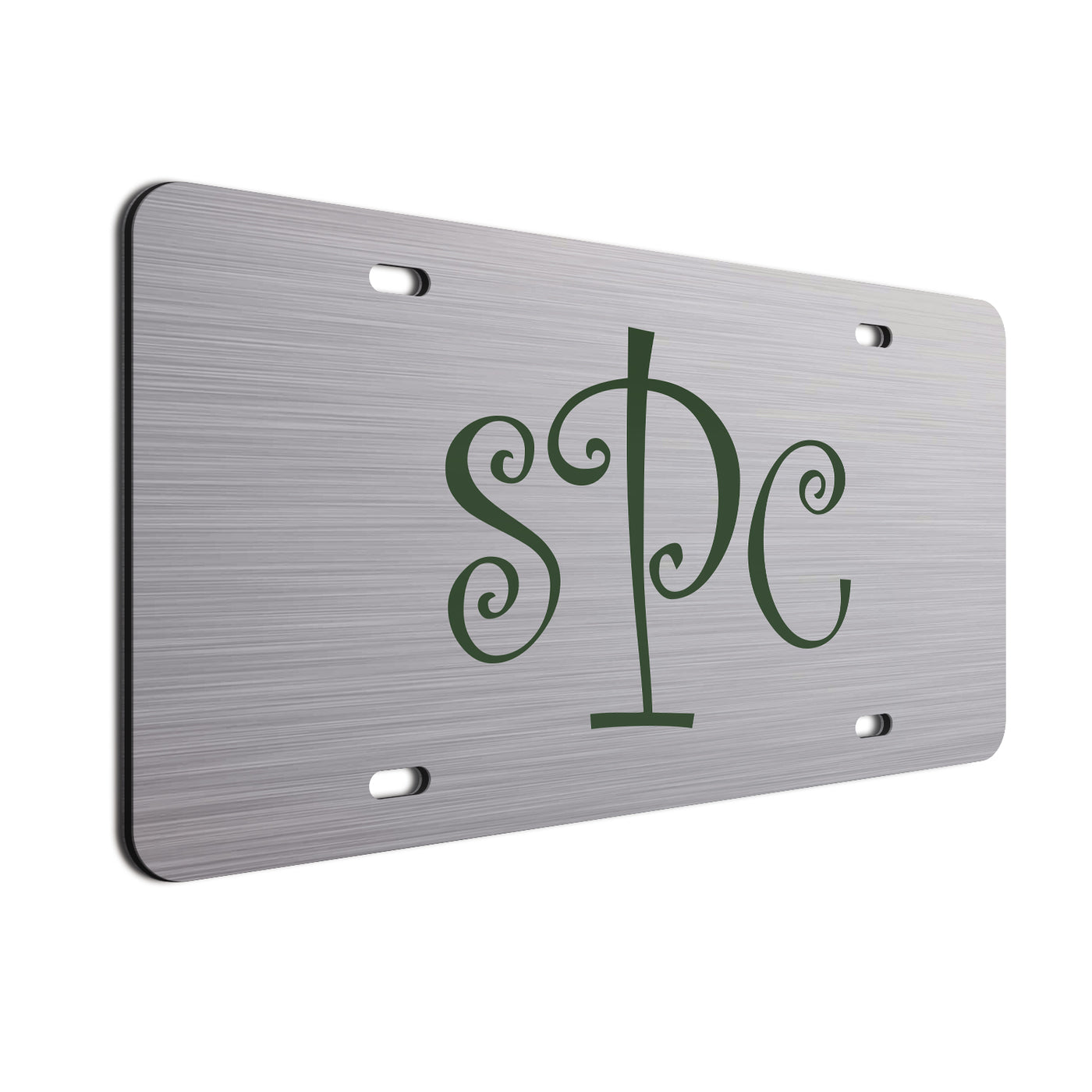 Monogram Curls Car Tag Dark Green