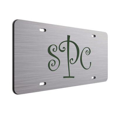 Monogram Curls Car Tag Dark Green