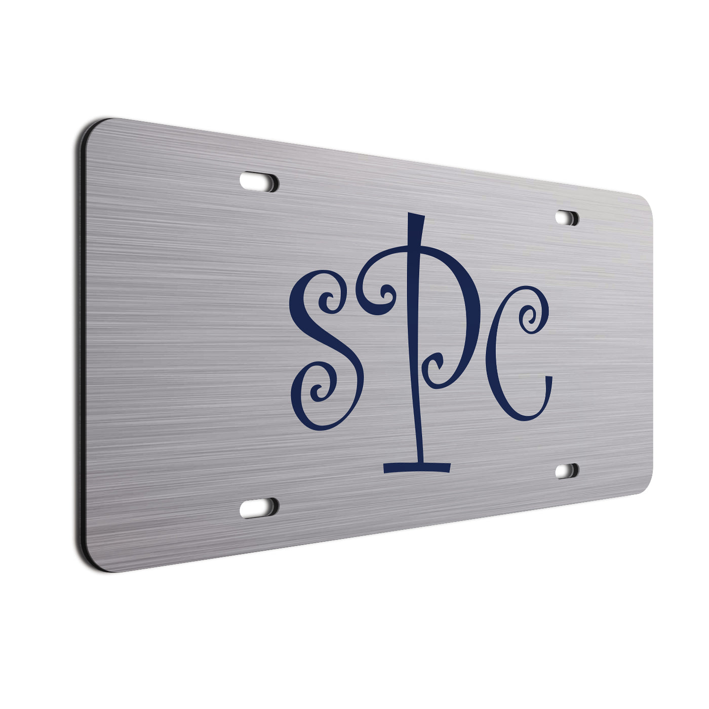 Monogram Curls Car Tag Navy