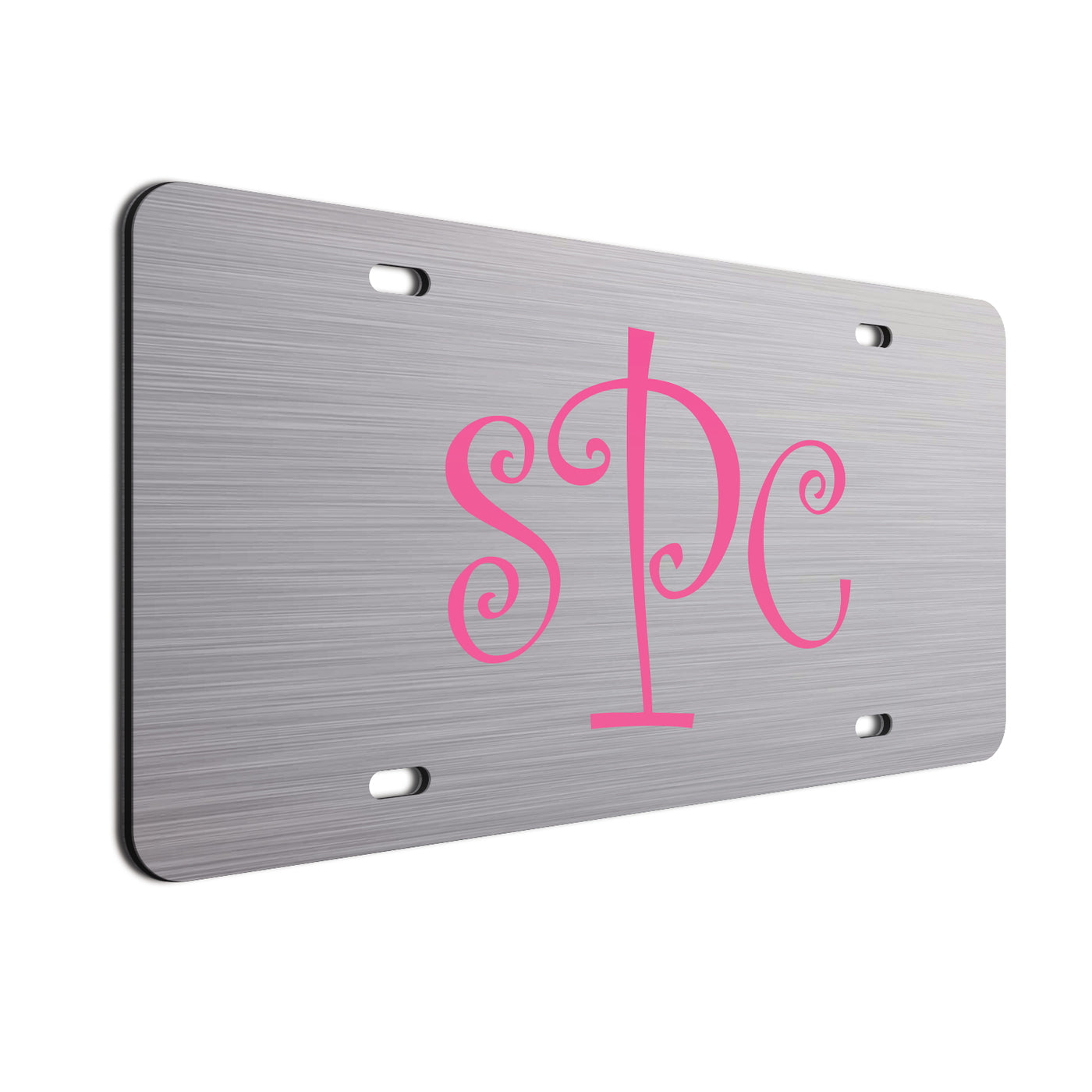 Monogram Curls Car Tag Pink