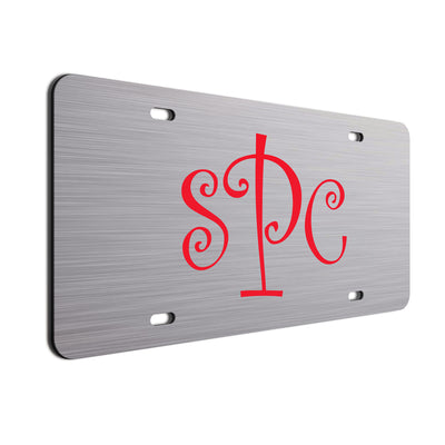 Monogram Curls Car Tag Red