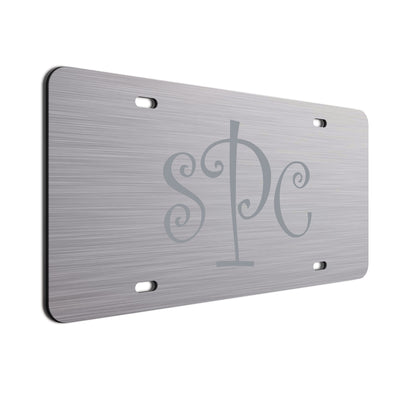 Monogram Curls Car Tag Silver