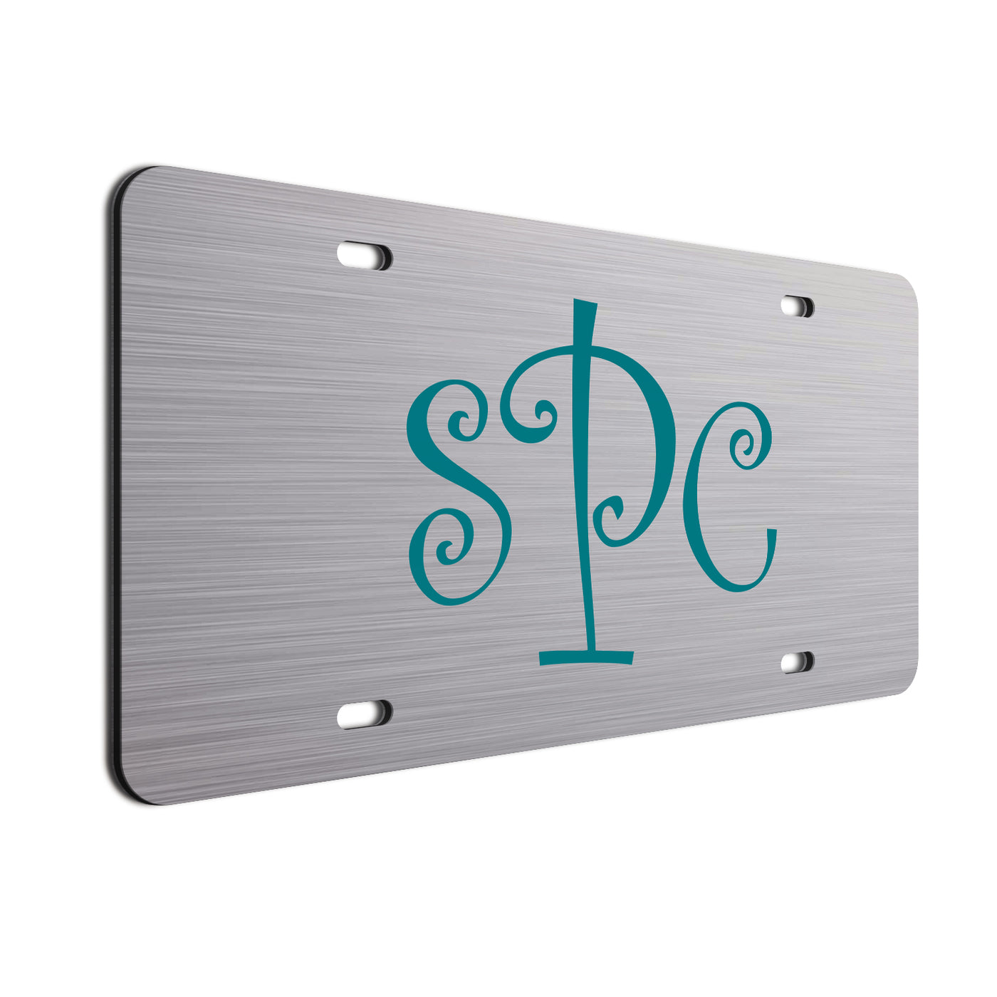 Monogram Curls Car Tag Teal