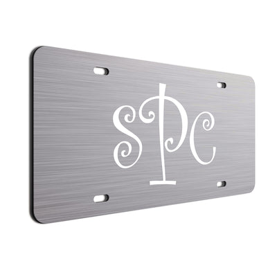 Monogram Curls Car Tag White