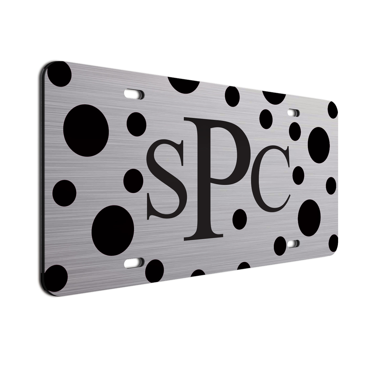 Polka Dot Bold Text Car Tag Black