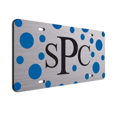 Polka Dot Bold Text Car Tag  Blue