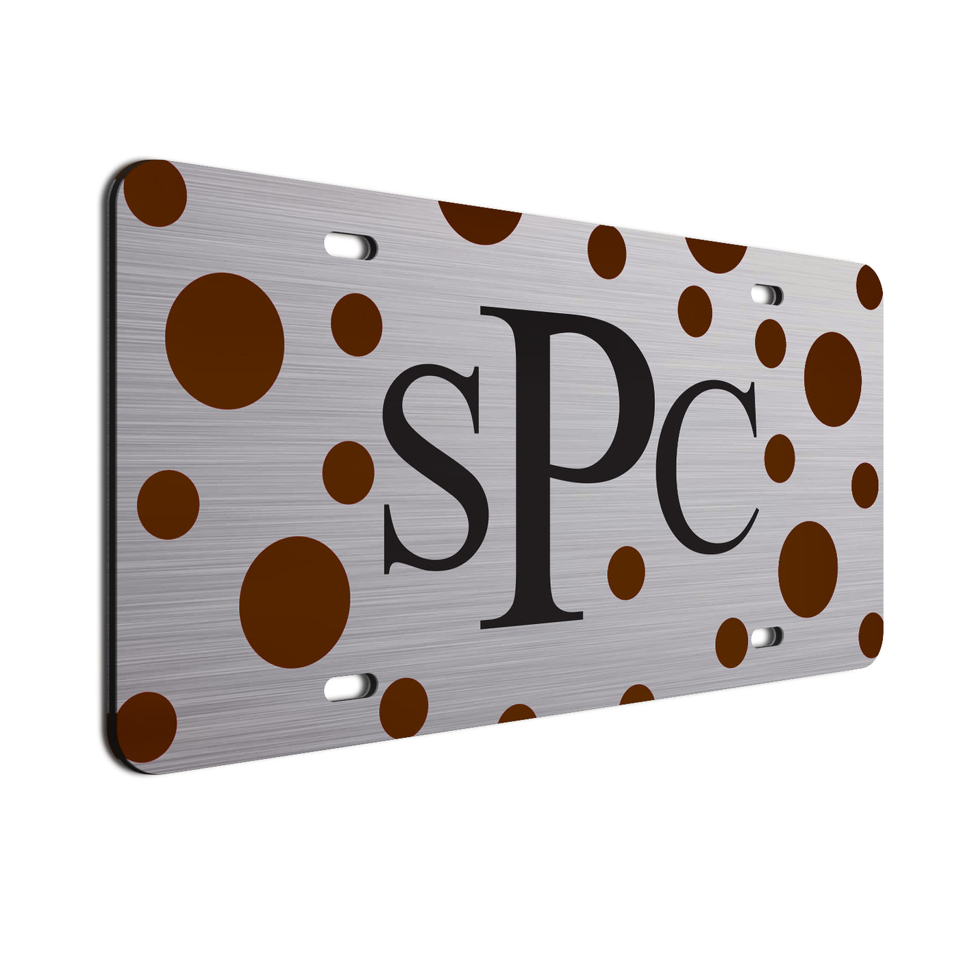 Polka Dot Bold Text Car Tag  Brown