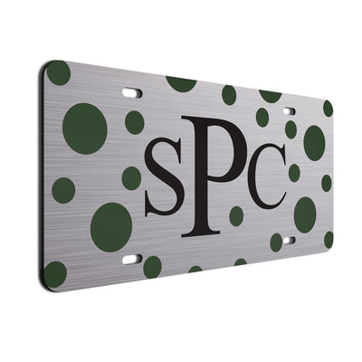 Polka Dot Bold Text Car Tag  Dark Green