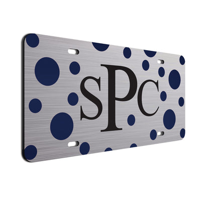 Polka Dot Bold Text Car Tag Navy