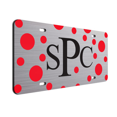 Polka Dot Bold Text Car Tag  Red