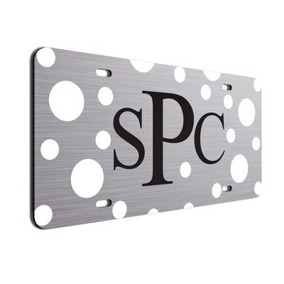 Polka Dot Bold Text Car Tag White