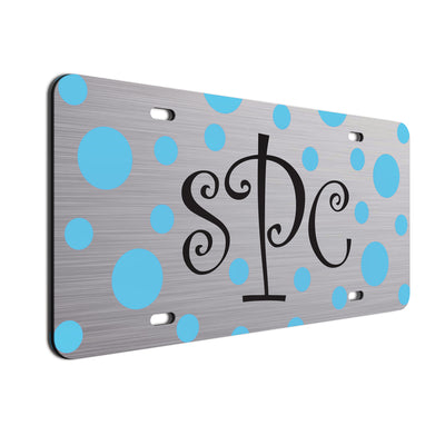  Monogram Polkadots Curls Car License Plate Baby Blue