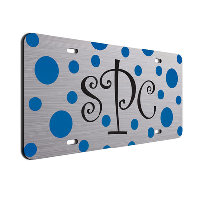  Monogram Polkadots Curls Car License Plate Blue