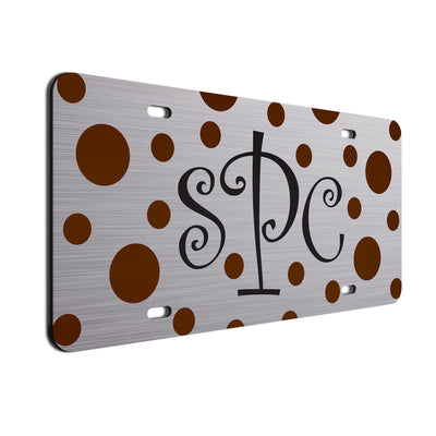 Monogram Polkadots Curls Car License Plate Brown