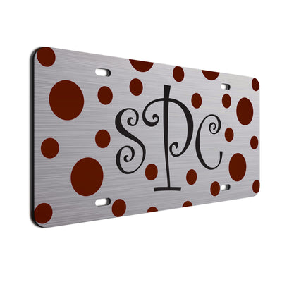  Monogram Polkadots Curls Car License Plate Burgundy