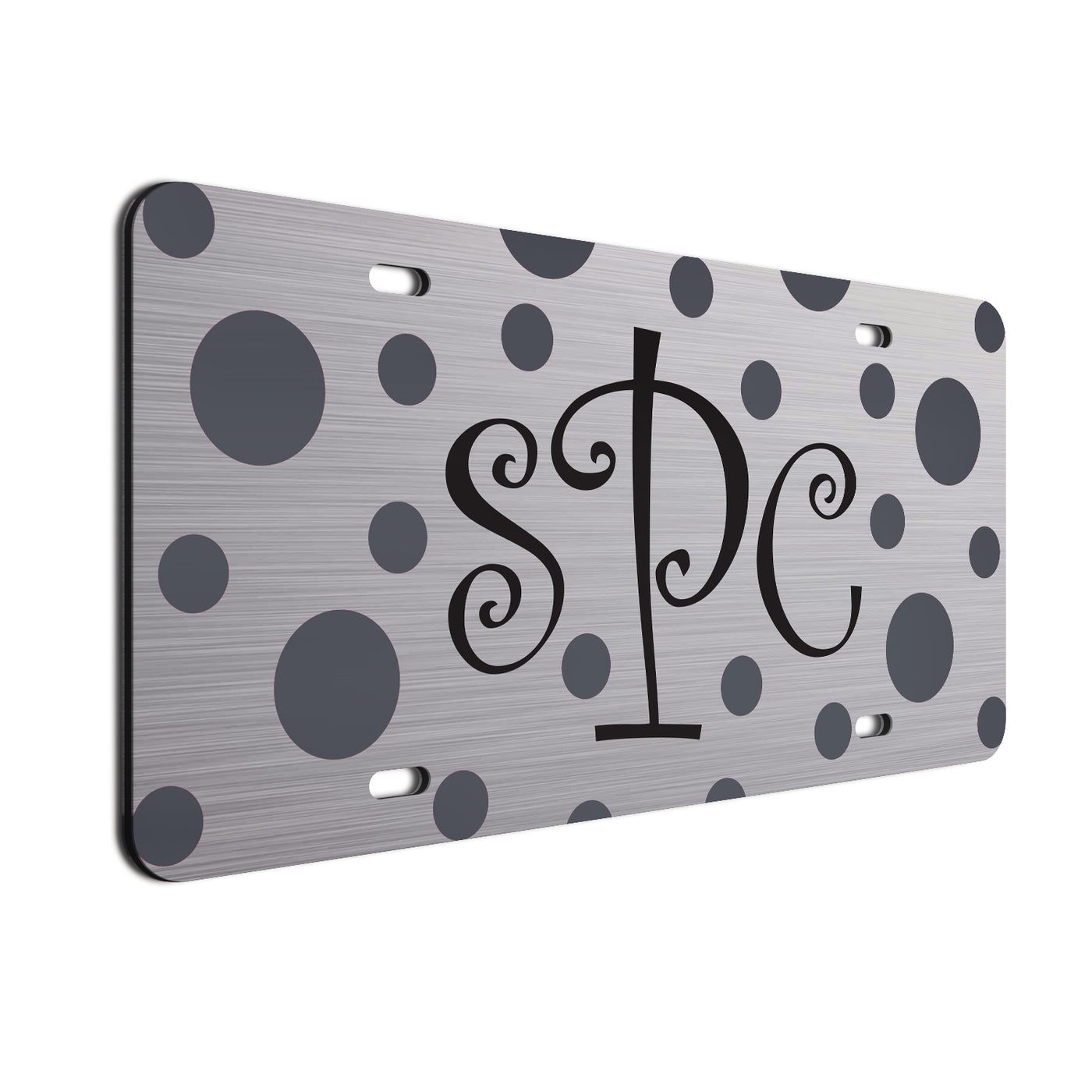 Monogram Polkadots Curls Car License Plate Charcoal