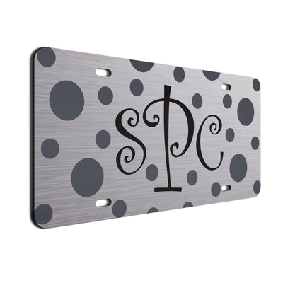 Monogram Polkadots Curls Car License Plate Charcoal