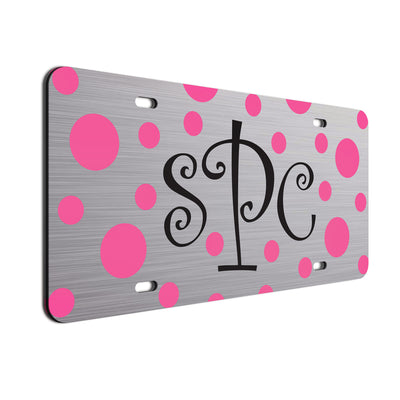  Monogram Polkadots Curls Car License Plate Pink