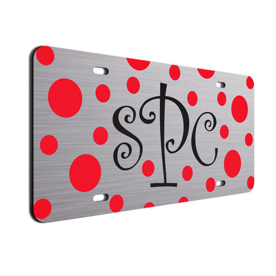  Monogram Polkadots Curls Car License Plate Red