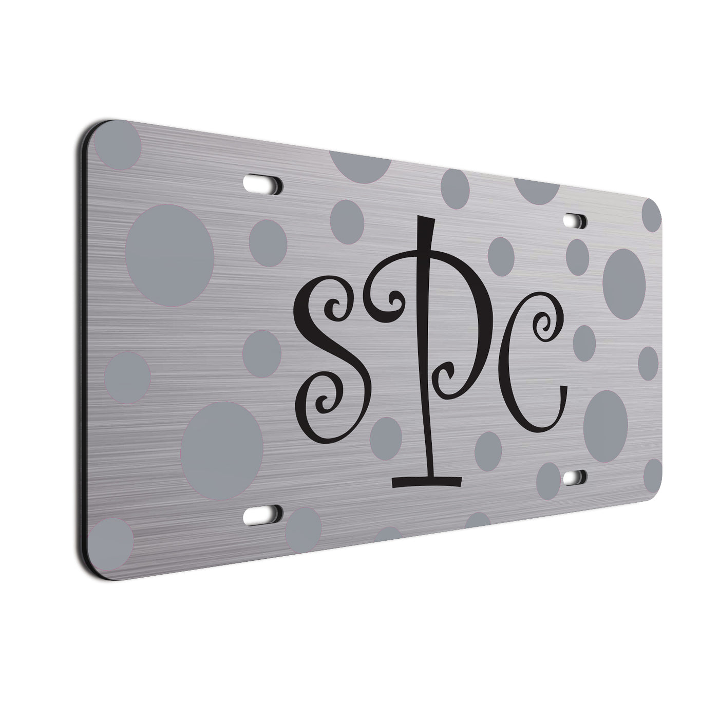  Monogram Polkadots Curls Car License Plate Silver