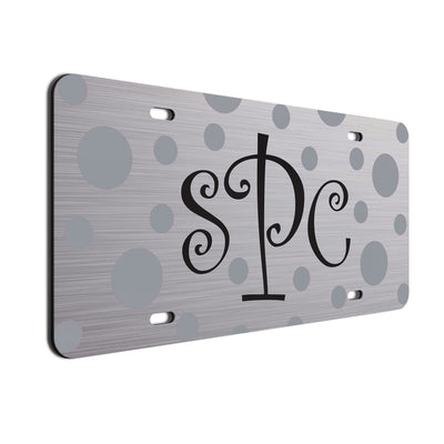  Monogram Polkadots Curls Car License Plate Silver