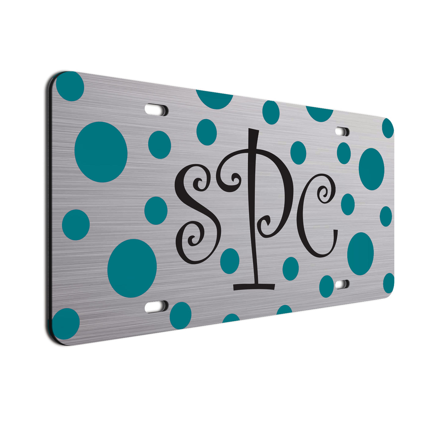  Monogram Polkadots Curls Car License Plate Teal