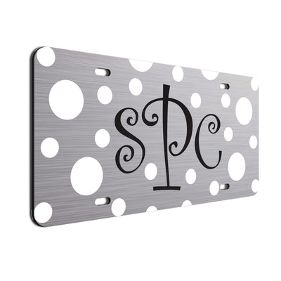 Monogram Polkadots Curls Car License Plate White