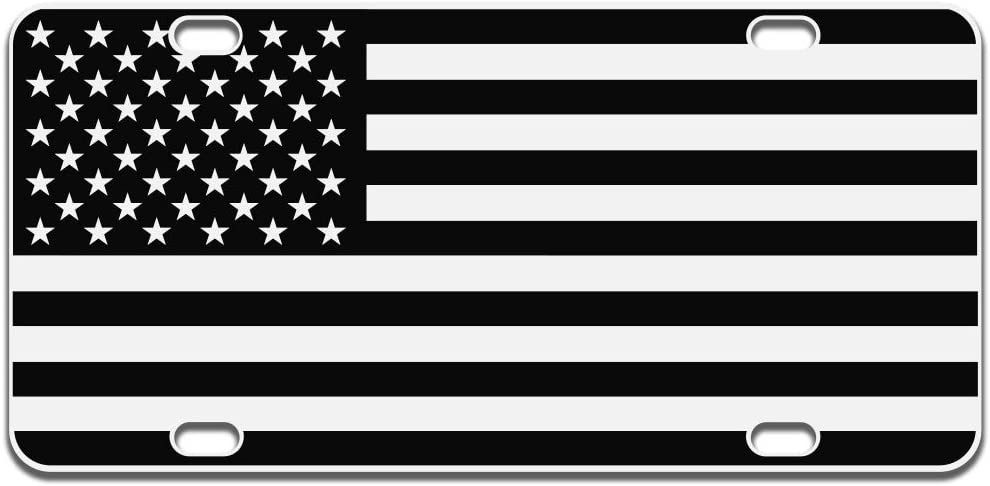 American Flag License Plate White With Black Flag