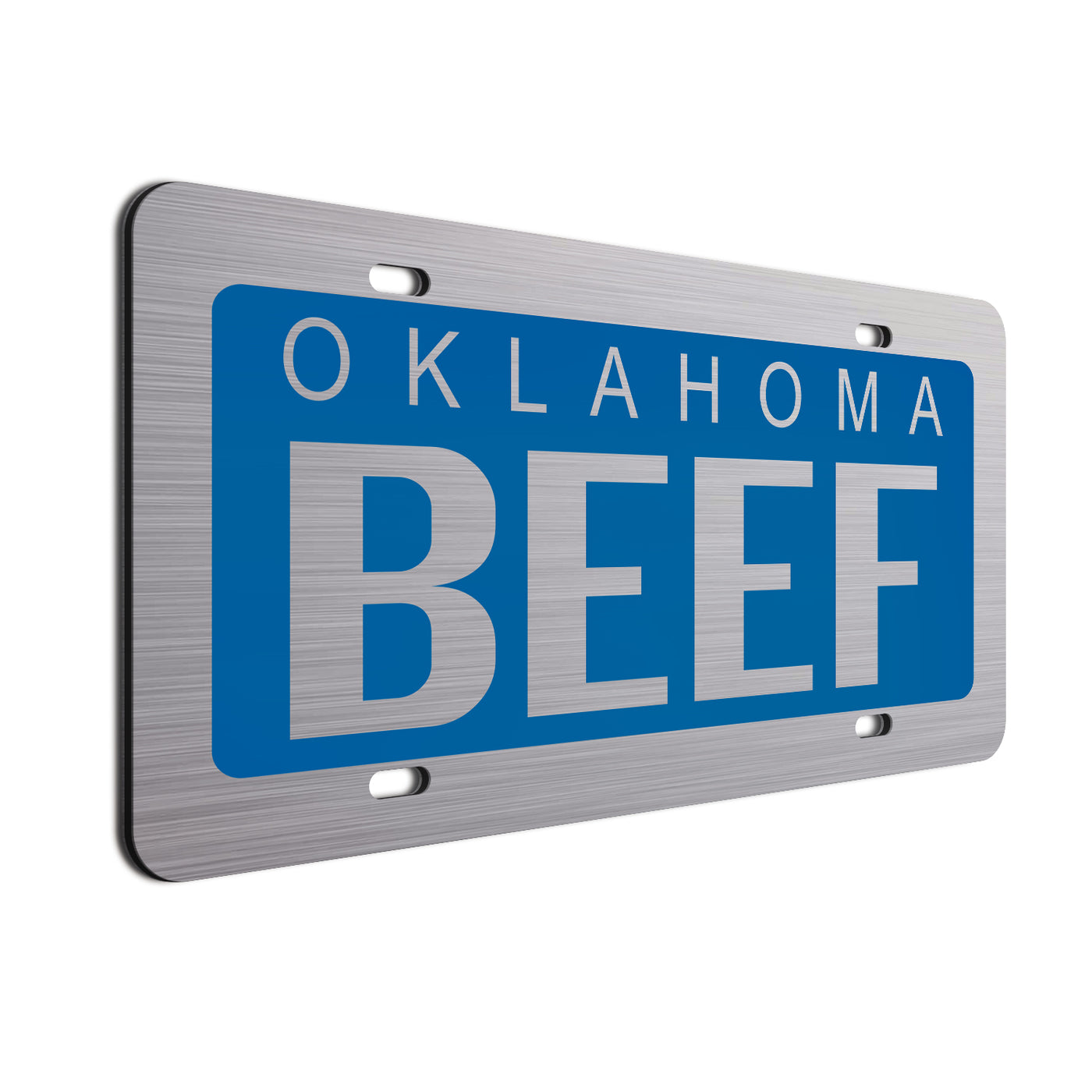 Oklahoma Beef Car License Plate Blue