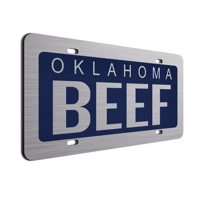 Oklahoma Beef Car License Plate Navy