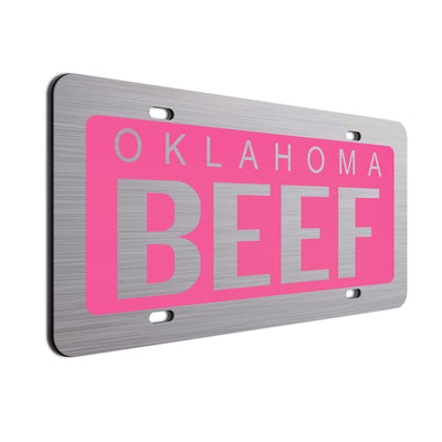 Oklahoma Beef Car License Plate Pink