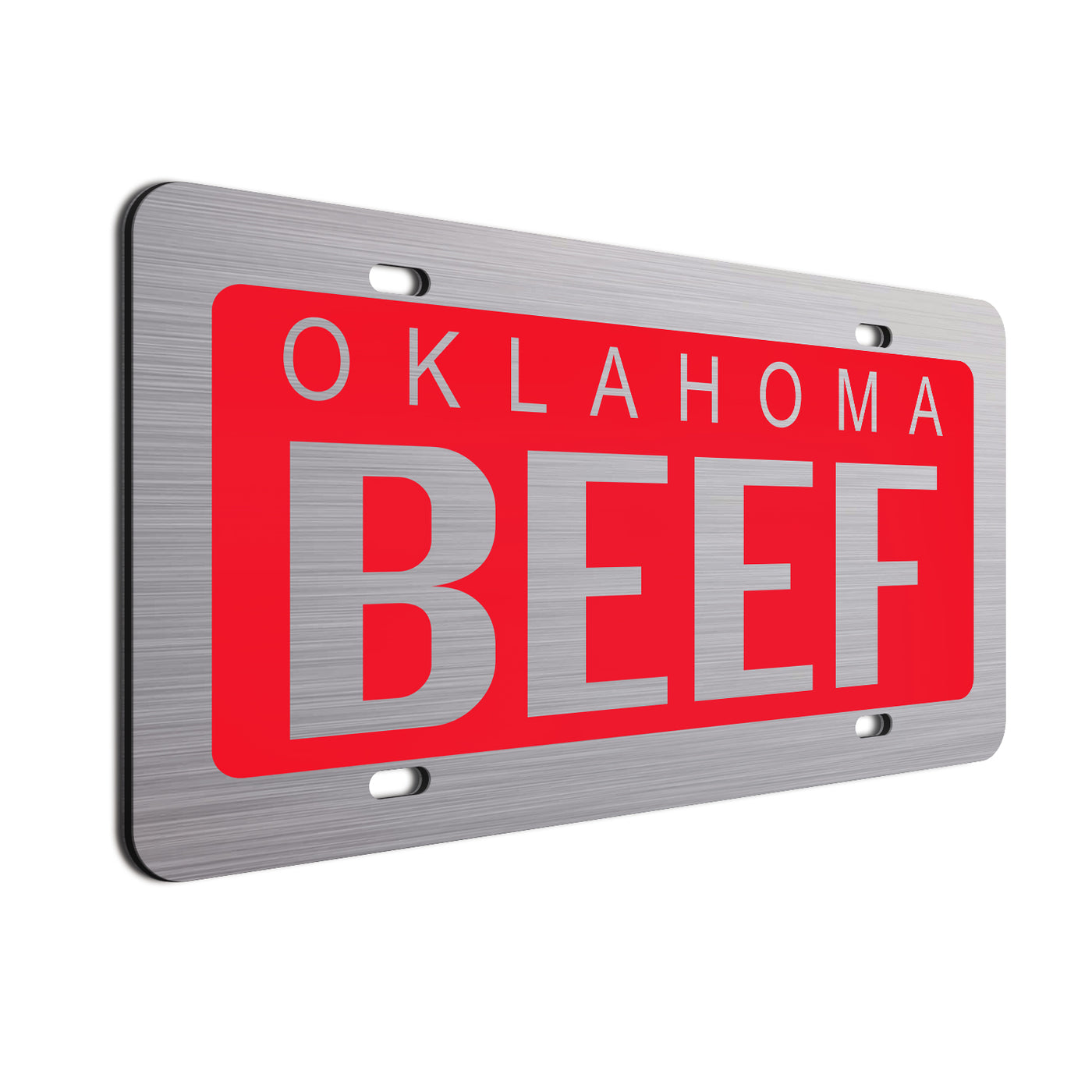 Oklahoma Beef Car License Plate Silver