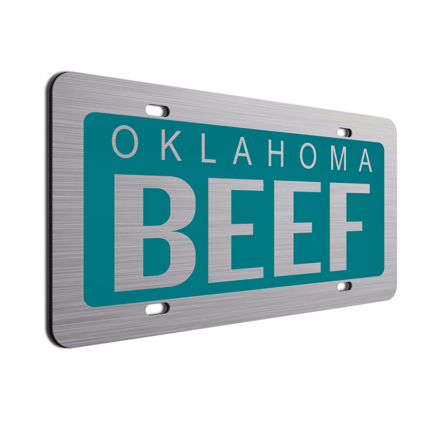 Oklahoma Beef Car License Plate Teal