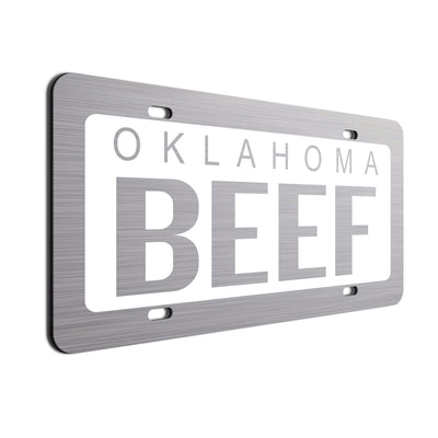 Oklahoma Beef Car License Plate White