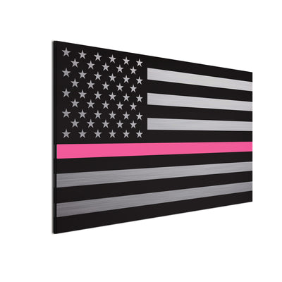 Sliver on black with pink stripe.