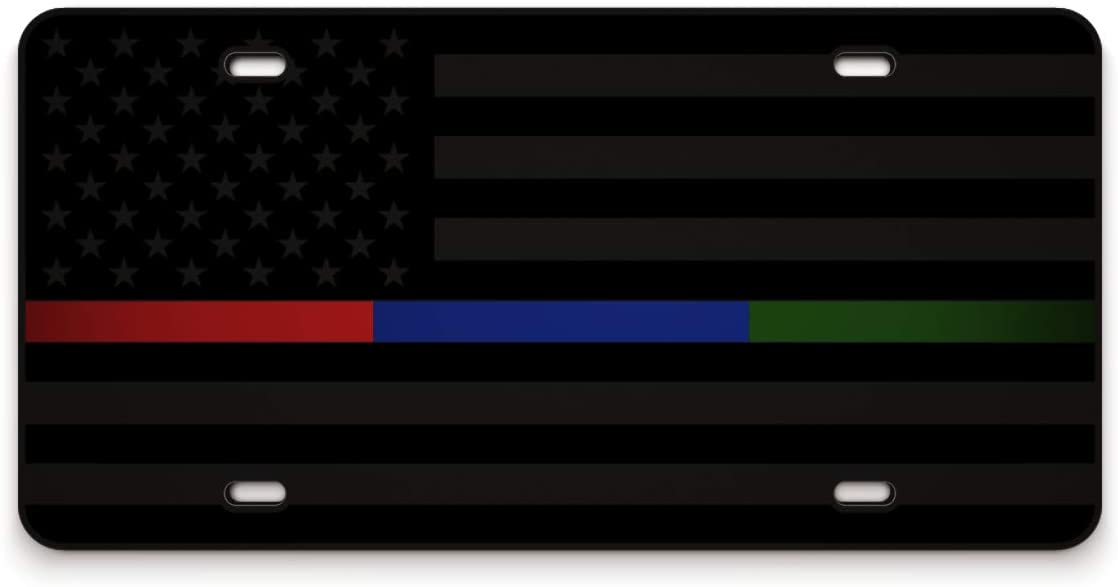 American Flag License Plate Black Red Blue Green Line