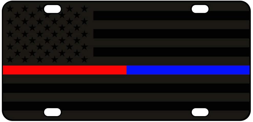 American Flag License Plate Black Half Red Half Blue Line