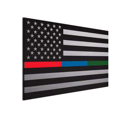 Black with red, blue, and green stripe.
