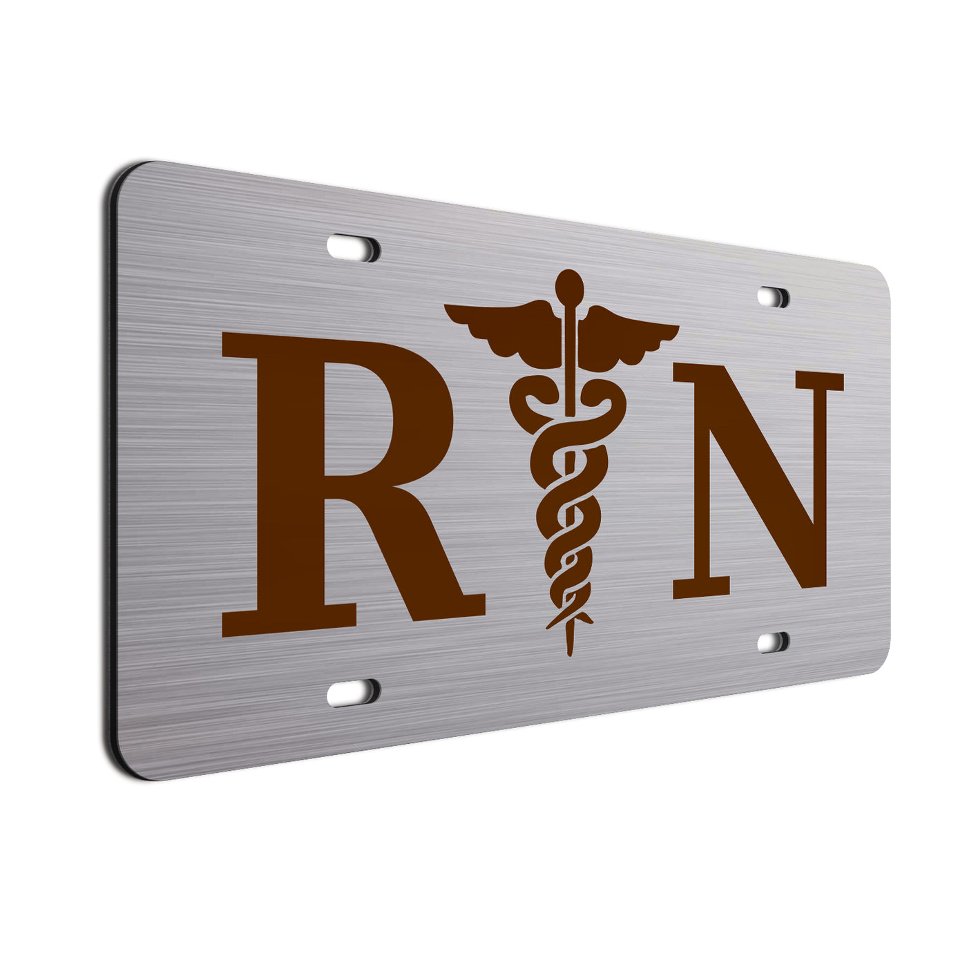 RN Plate: Brown on brushed aluminum 
