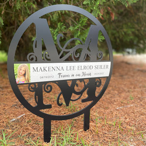 Personalized Memorial Yard Sign with picture, name, DOB, and DOD