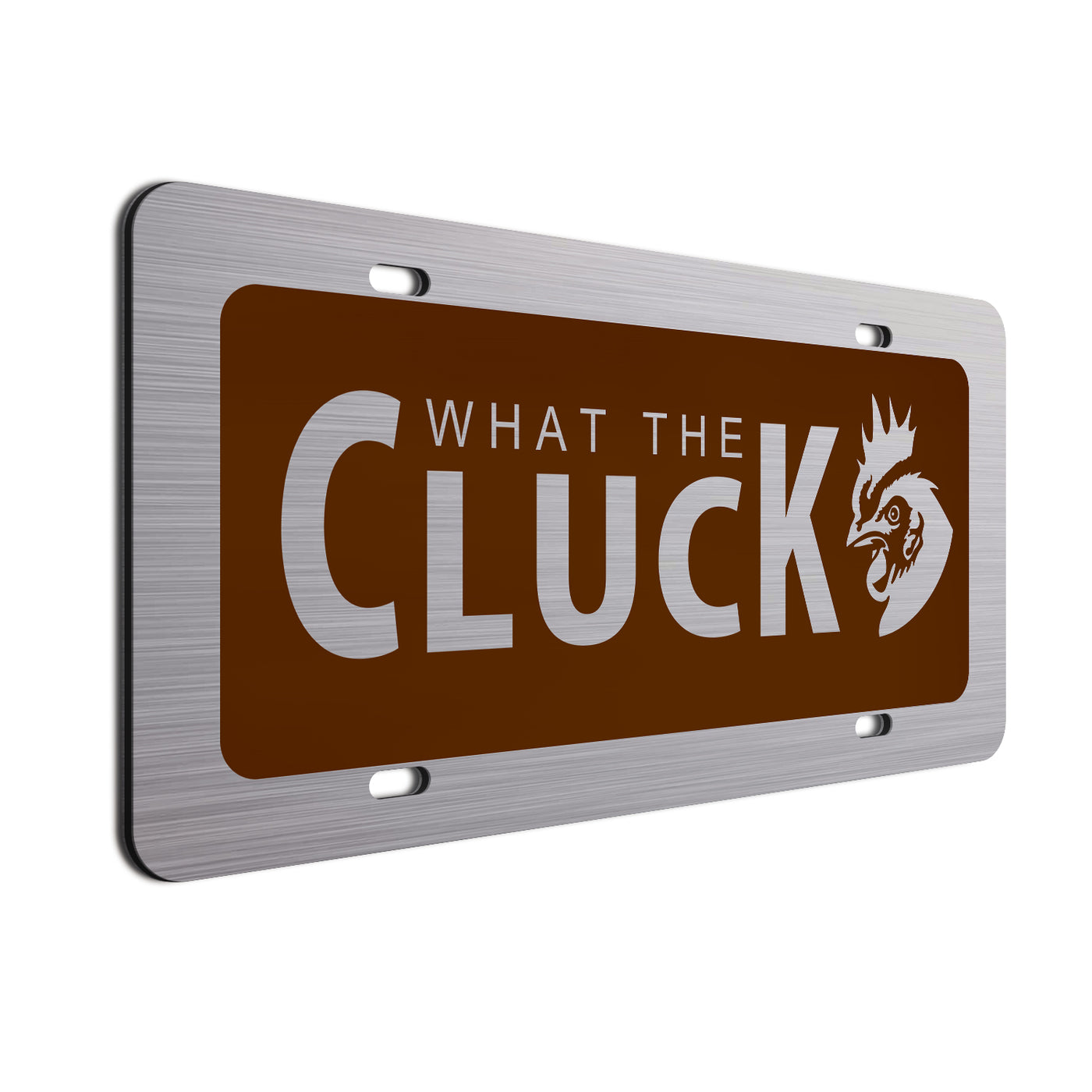 What The Cluck License Plate Brown
