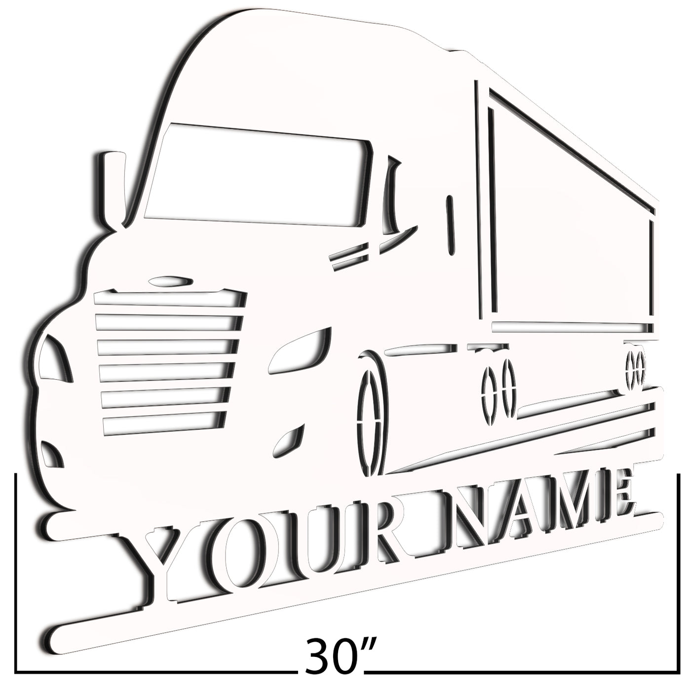 Semi Truck  Sign White 30 Inch