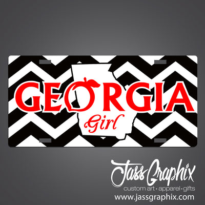 black-georgia-girl-license-plate-with-white chevron-peach loog