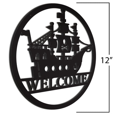 Pirate Ship Sign Black 12 Inches