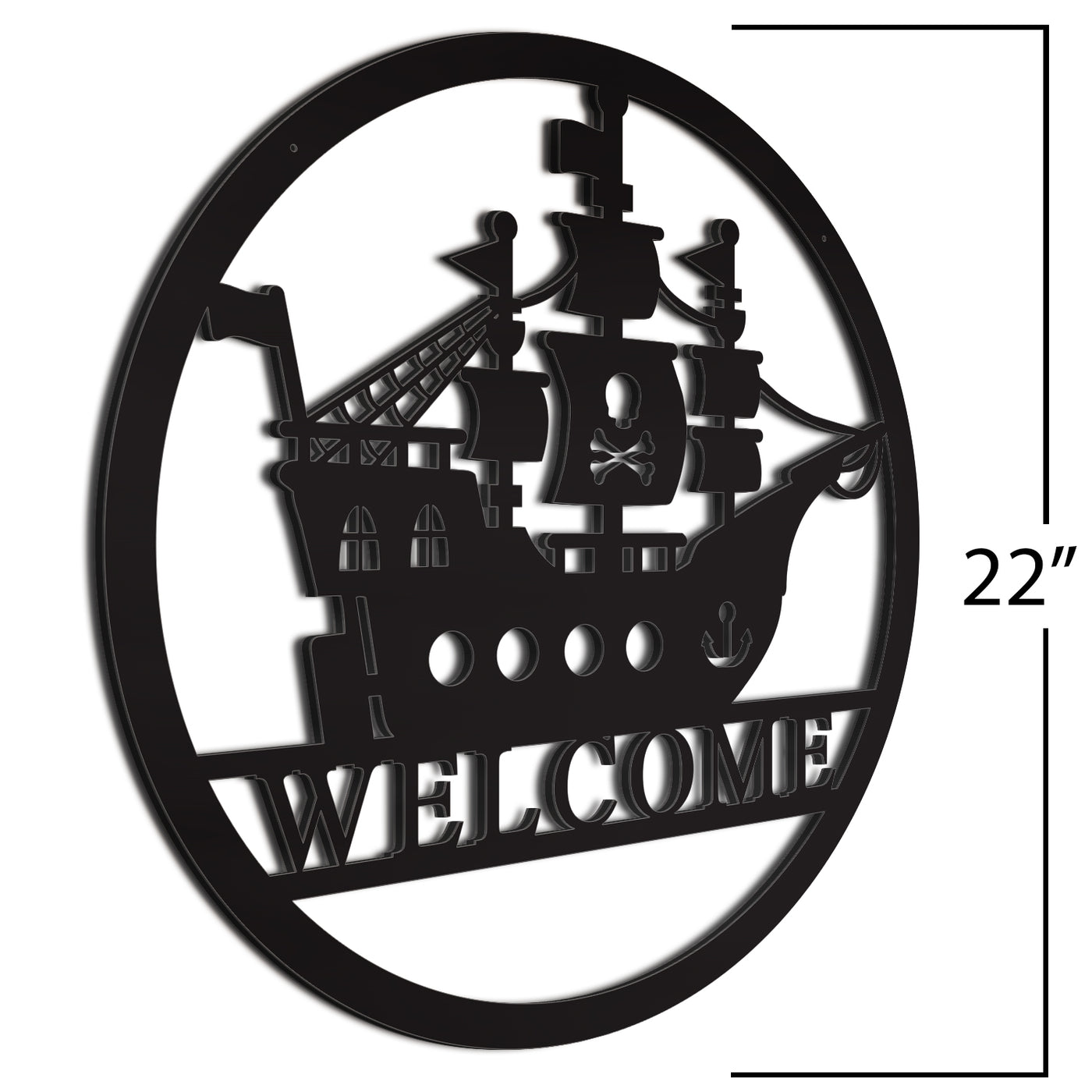 Pirate Ship Sign Black 22 Inches