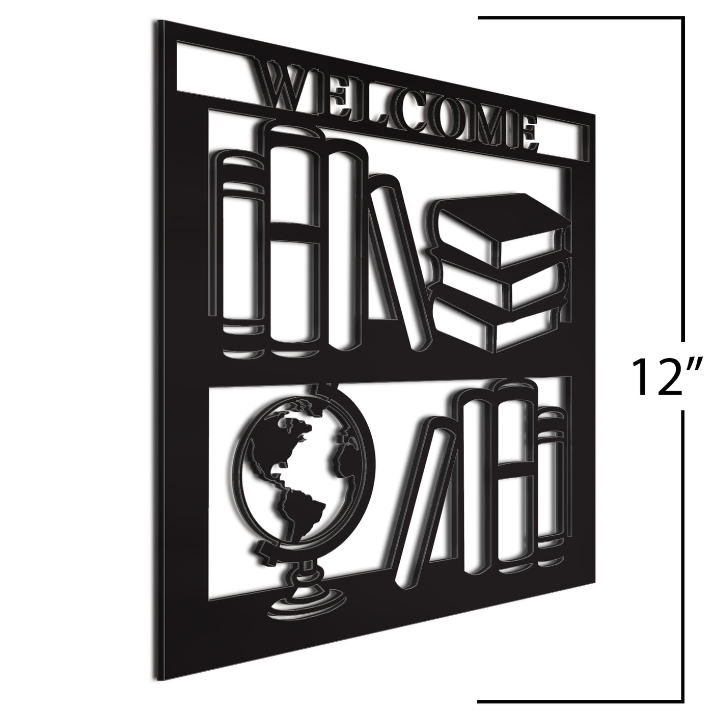 Welcome BookShelf Black Sign 12 Inches