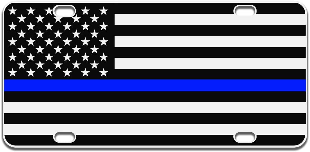  White plate with black flag and blue line