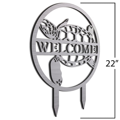 22" Welcome Brush Garden Sign Turtle 